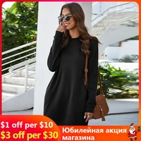 winter thicken straight sweatshirt dress for women casual long sleeve o neck pullover autumn womens dress casual party 2020