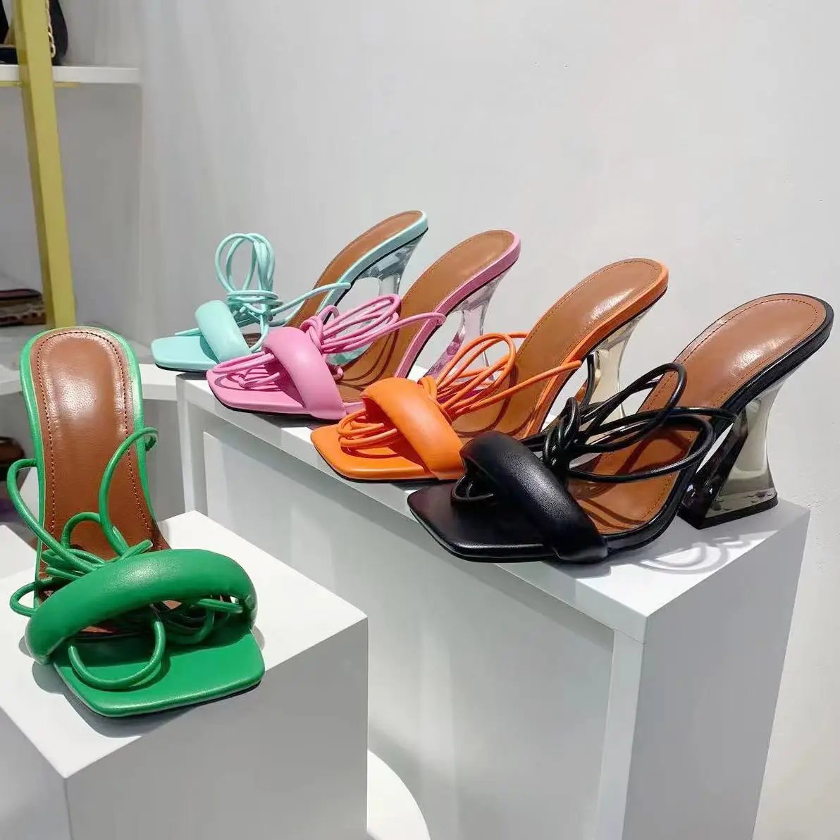 

Summer Women Sandals Pumps Ankle Buckle Strap High Heels Square Toe Sexy Ladies Party Gladiator Shoes Footwear Plus Size 2022