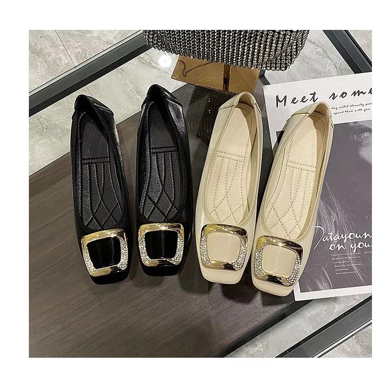 Good Quality Big Size 44 Square Toe Flat Shoes For Women Slip on Ladies