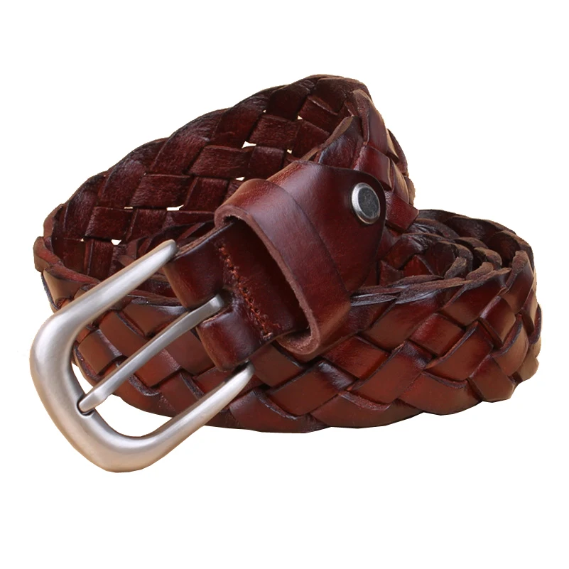 Korean Braided Cow Leather Candy Colour Hand-woven High Quality Pin Buckle Women Belt With Jeans