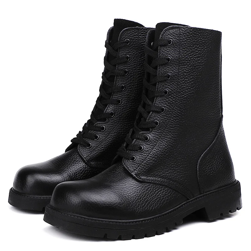 

Genuine Leather British Style outdoor Mid-Calf Boots Men's Tactical Boots Rubber Sole Non-slip Combat Boot Black Martin boots