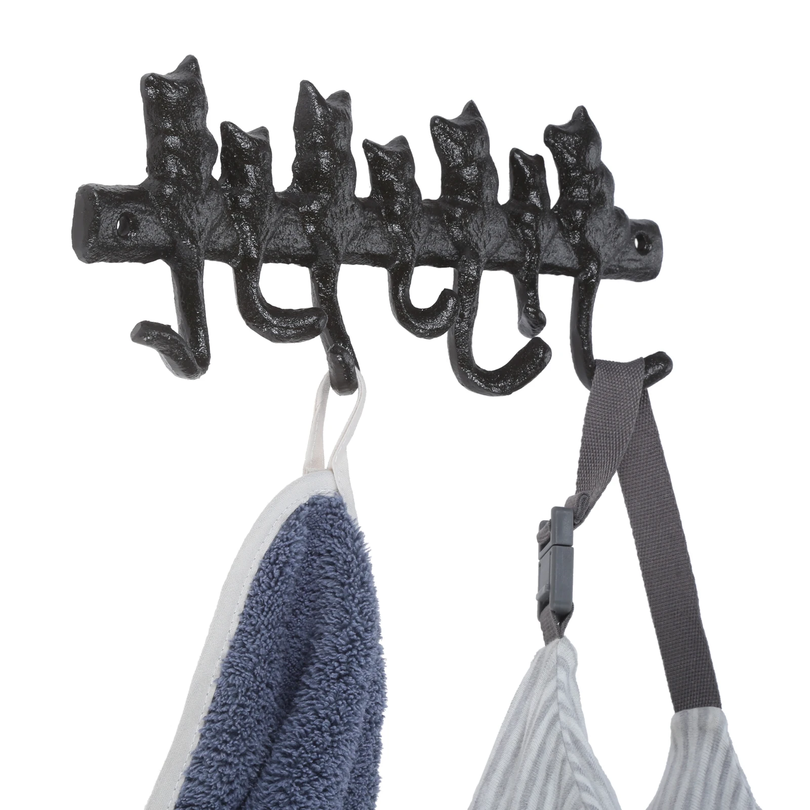 7 Cats Cast Iron Wall-mounted Row Hooks Keys Holder with 7 Hooks Retro Key Hanger Coat Hat Racks Kitchen Bathroom Accessories
