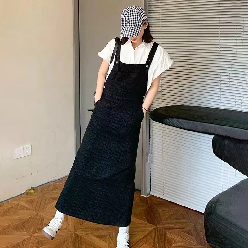 

Women Dress 2023 Spring and Summer Black High Slit Suspenders Dress