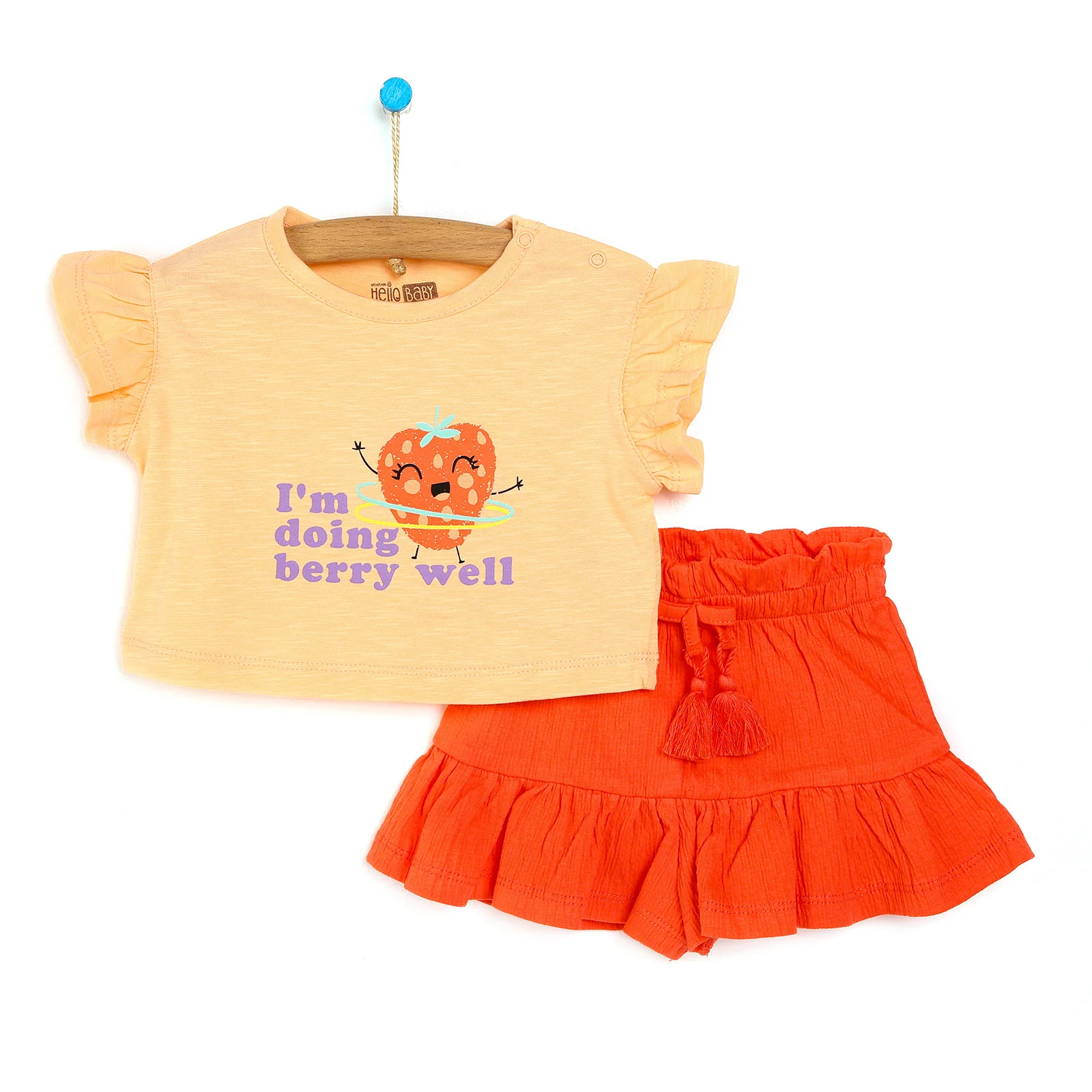 

ebebek HelloBaby 2022 New Season Baby Clothes Hello Berry Kız Bebek Kolları Modelli Tshirt- Fırfırlı Şort