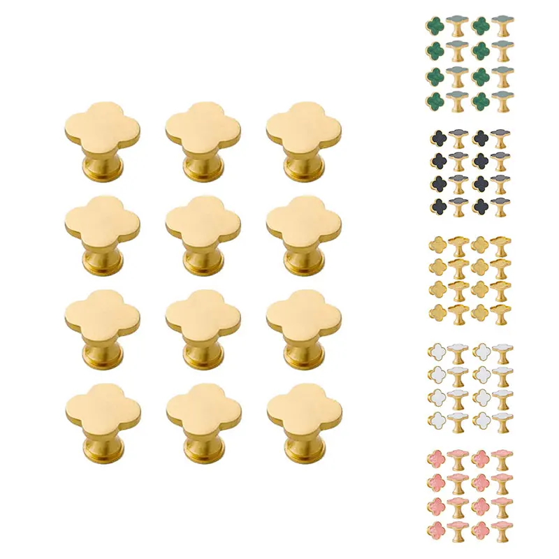 

12PCS Drawer Handle Four Leaf Clover Shape Brass Gold Knobs For Cabinets For Kitchen Cupboard Dressing Table
