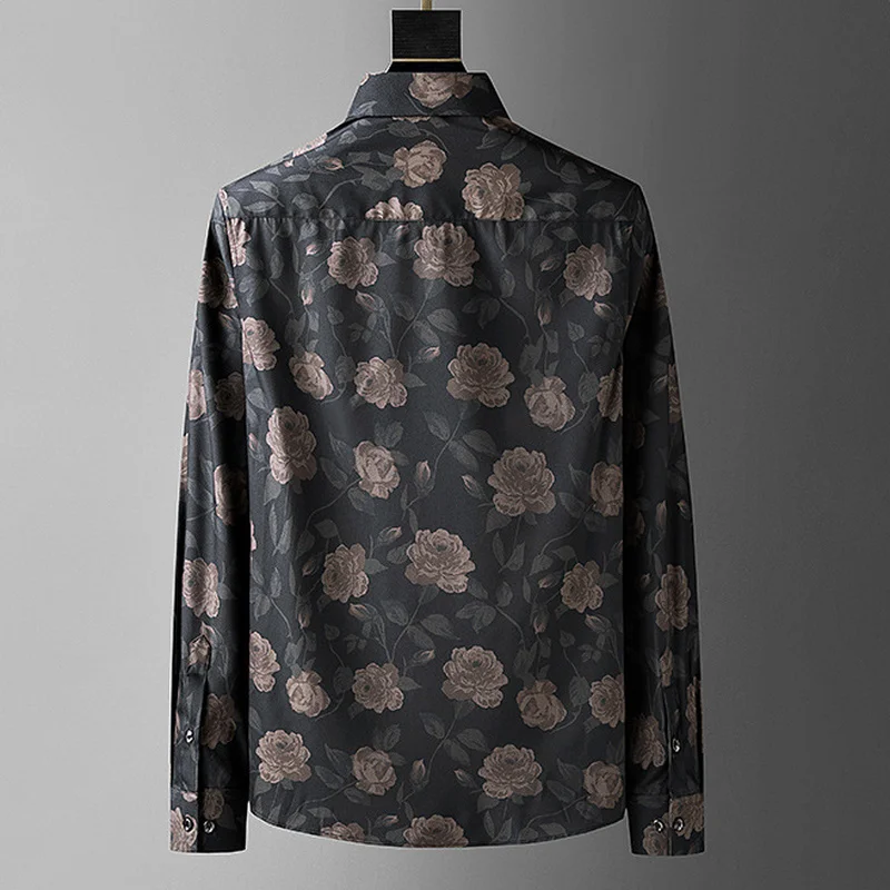 Vintage Floral Print Shirts Men 2022 Autumn Long Sleeve Casual Slim Shirt Camisa Masculina Social Party Streetwear Tuxedo Blouse