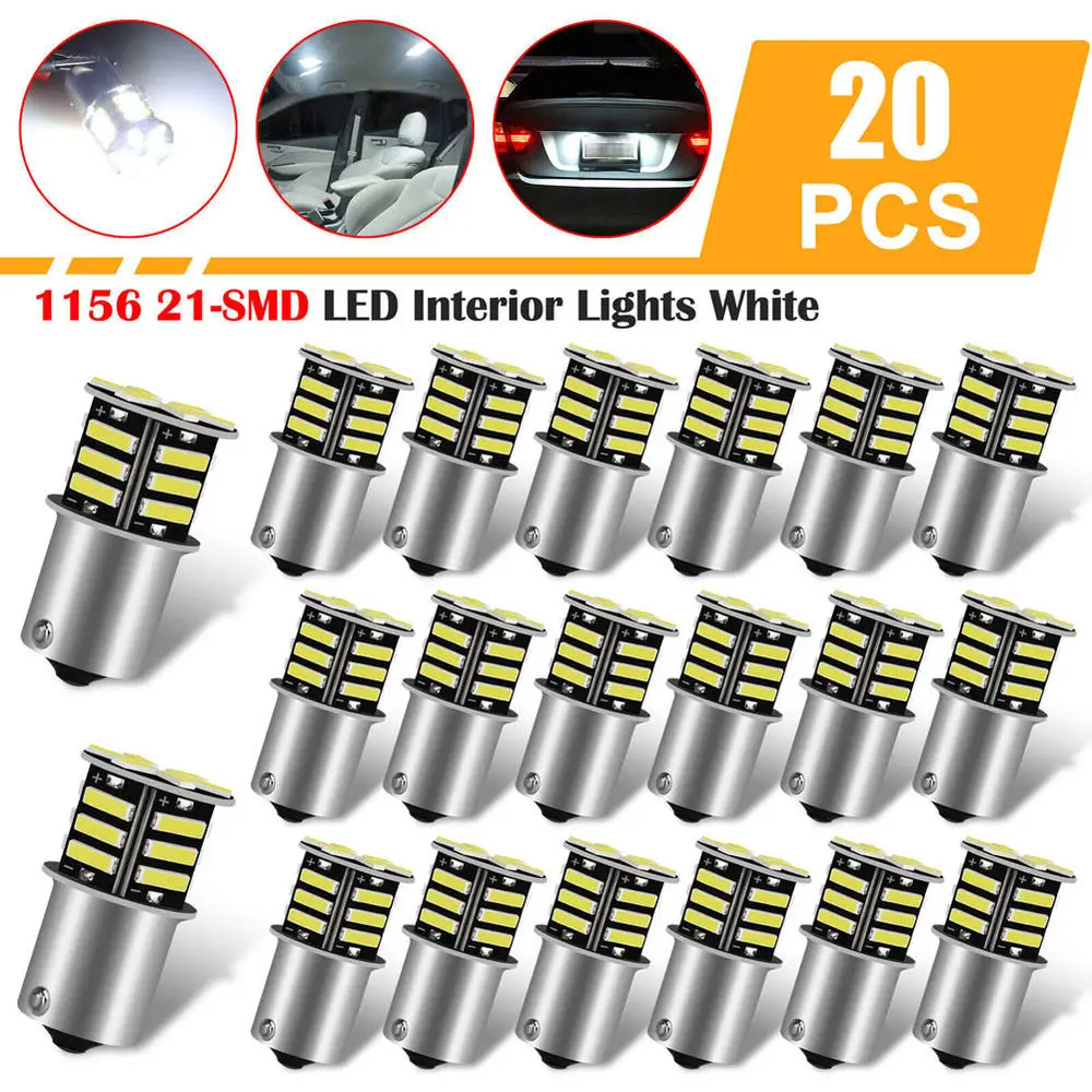 

20Pcs 1156 1141 RV Trailer Camper 21SMD LED Interior Light Bulbs Turn Signal Light Brake Tail Lamp Reverse Bulbs White 12V