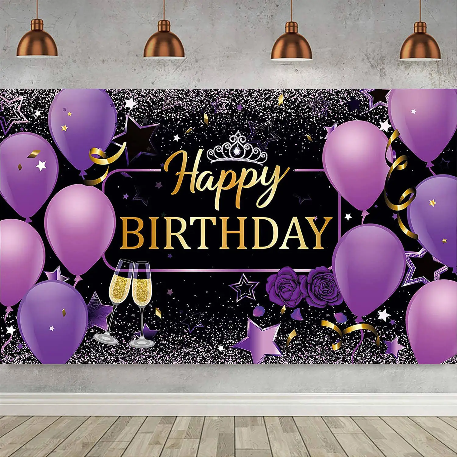 

Birthday Party Decoration Cake Banner Backdrop Teal Turquoise for Women Green Gold Purple Champagne Glass Photography Background