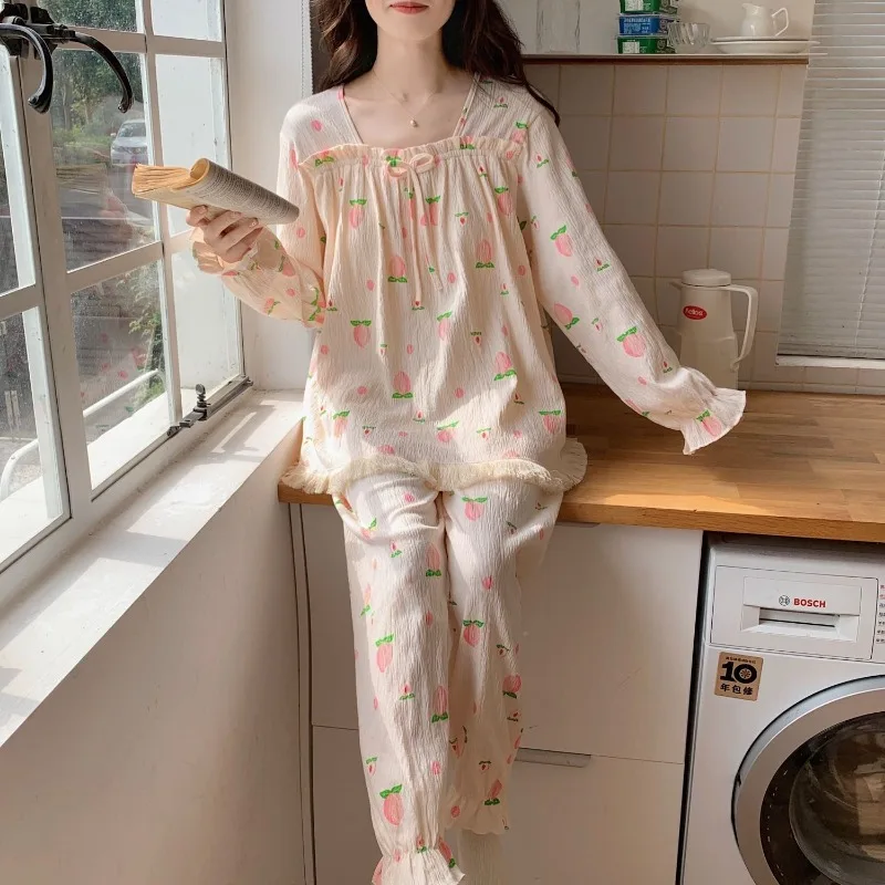 Пижамные комплекты для женщин с нагрудными подушечками длинным рукавом милые