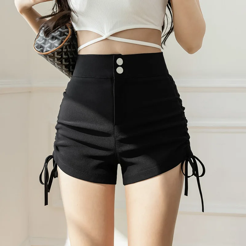 Drawstring Pleated High Waist Womens Shorts 2023 Spring Summer New Women Clothing Sexy Girl Spice A-word Booty Short Pants Women
