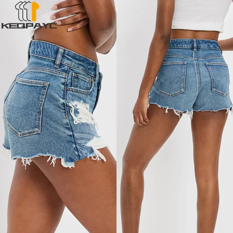 Women's High Waist Frayed Denim Shorts New 2023 Women Summer Fashion Ripped Pockets Shorts Jeans Ladies Casual Streetwear