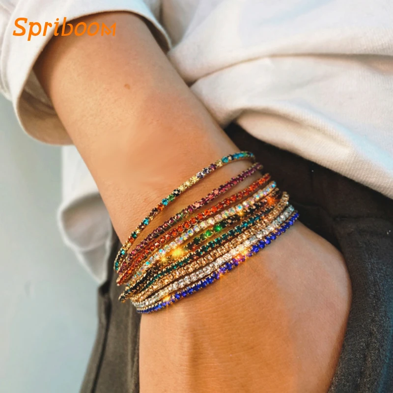 

Simple Colorful Rhinestone Elastic Bracelets for Women Sparkling Crystal Bracelet Trendy 2023 Wedding Party Hand Jewelry Gifts