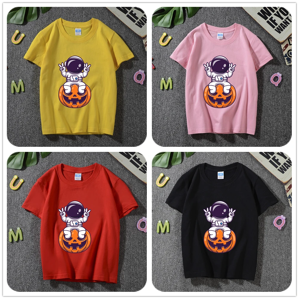 

Baby Cartoon Astronaut Print Short Sleeves O-Neck T-shirt Children Summer Clothes For Boys/Girls Funny Cotton Tees