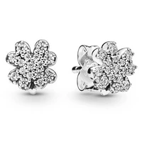 authentic 925 sterling silver sparkling radiant lucky four leaf clover crystal stud earrings for women wedding pandora jewelry