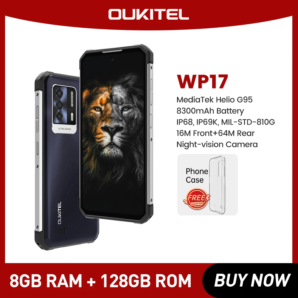 Oukitel WP17 8GB+128GB Global Version Rugged Smartphone 6.78“FHD+ Android 11 Mobile Phone 8300MAH 64MP+16MP NFC Cell Phone