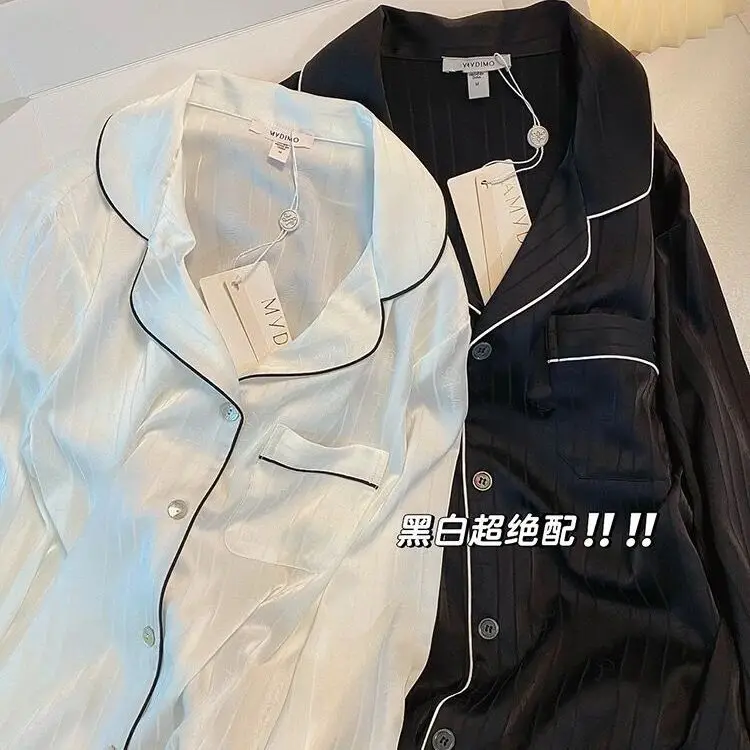 Couple Pajama Sets Striped Pijamas Silk Turn-down Collar Pijama Hombre Women & Men Nightwear Luxury Lovers Sleepwear M-5XL