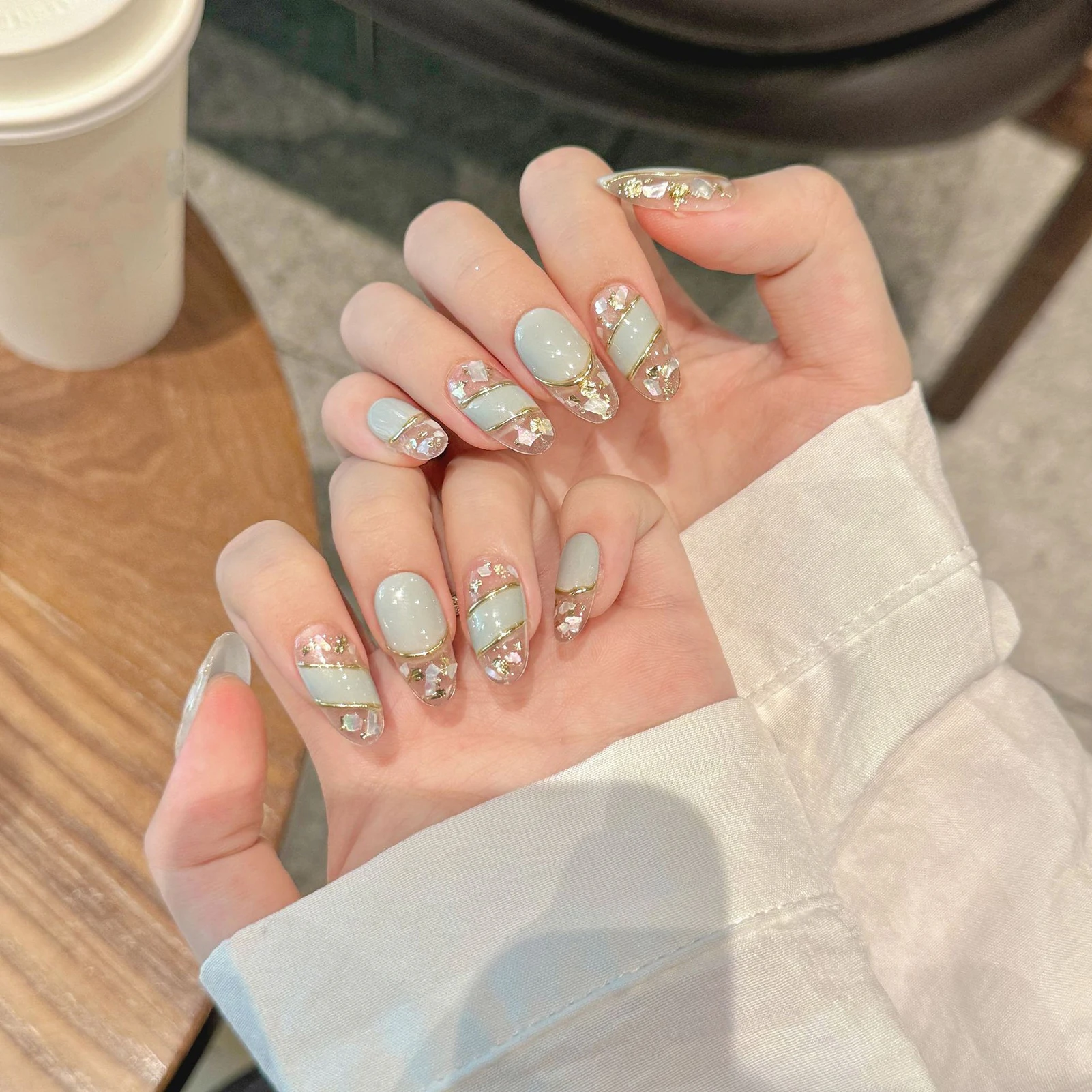 10 шт. винтажные накладные ногти ручной работы ледяные прозрачные мятно-зеленые