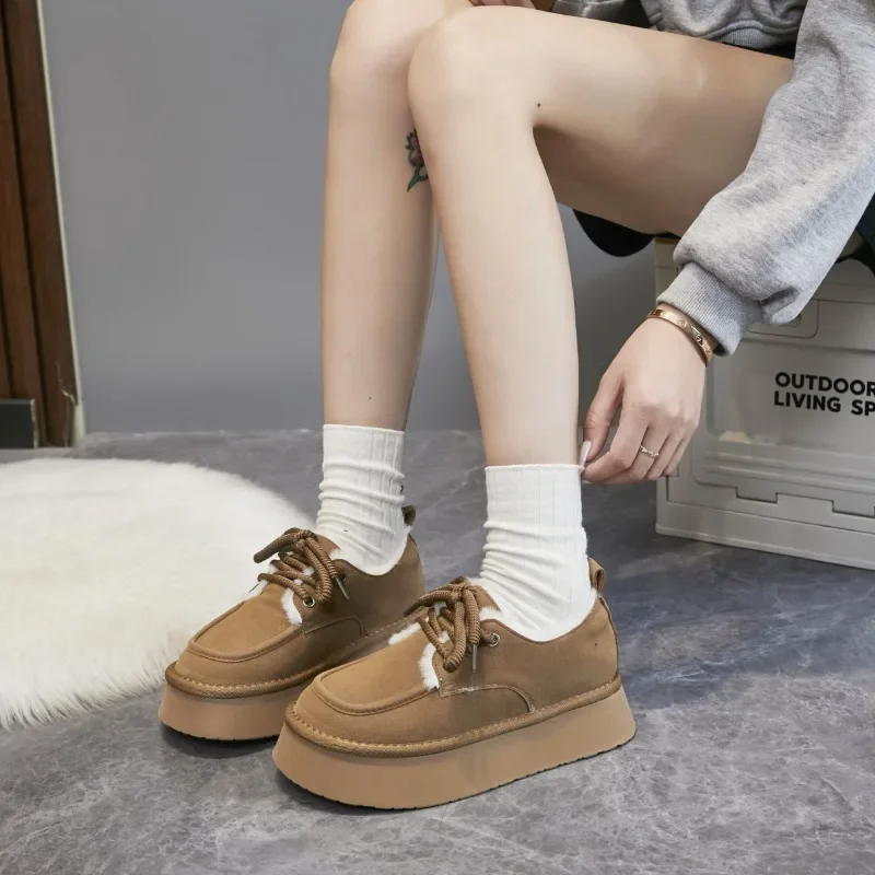 

2023 Boots Autumn and Winter New Fashion Solid Sponge Bottom Warm Ankle Boots for Women Comfort Lace Up Soft Sole Women Shoes