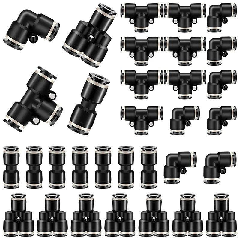 

Push To Connect Fittings Air Line Pneumatic Fittings Kit 28 Pieces Air Quick Disconnect Tube Release Connectors(1/4Inch)
