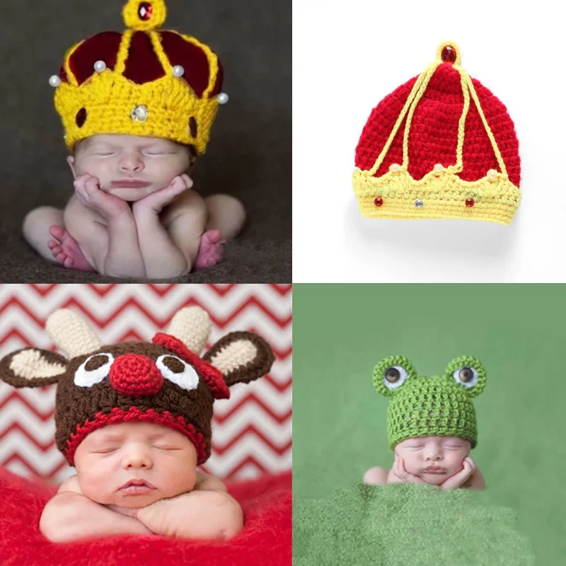 

4 вида детских шапок ручной вязки, милая мультяшная шапка для младенцев, аксессуары для фотокостюмов