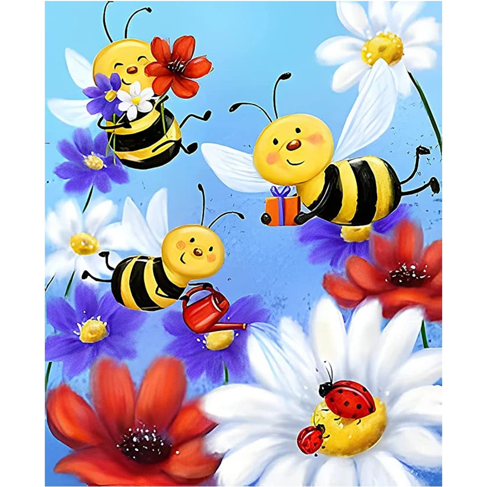 

LZAIQIZG Diamond Embroidery Daisy Bee Flower Mosaic Handmade Picture Water Diamond Animal Cross Embroidery