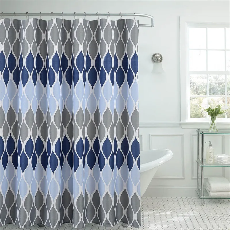 

Geometric Pattern Blue Shower Curtain Liner Waterproof Modern Popular Polyester Fabric Shower Curtain For Bathroom Decorative