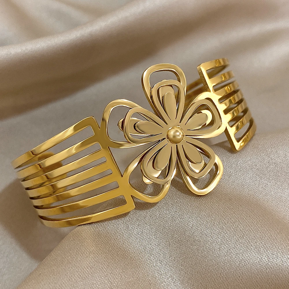 Greatera мужской браслет-манжета с двойным цветком винтажный дизайн из нержавеющей