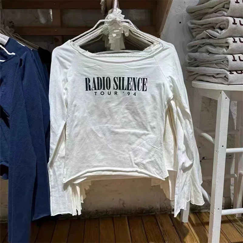 Женская Белая Рубашка С Буквенным Принтом Повседневный Топ Длинным Рукавом