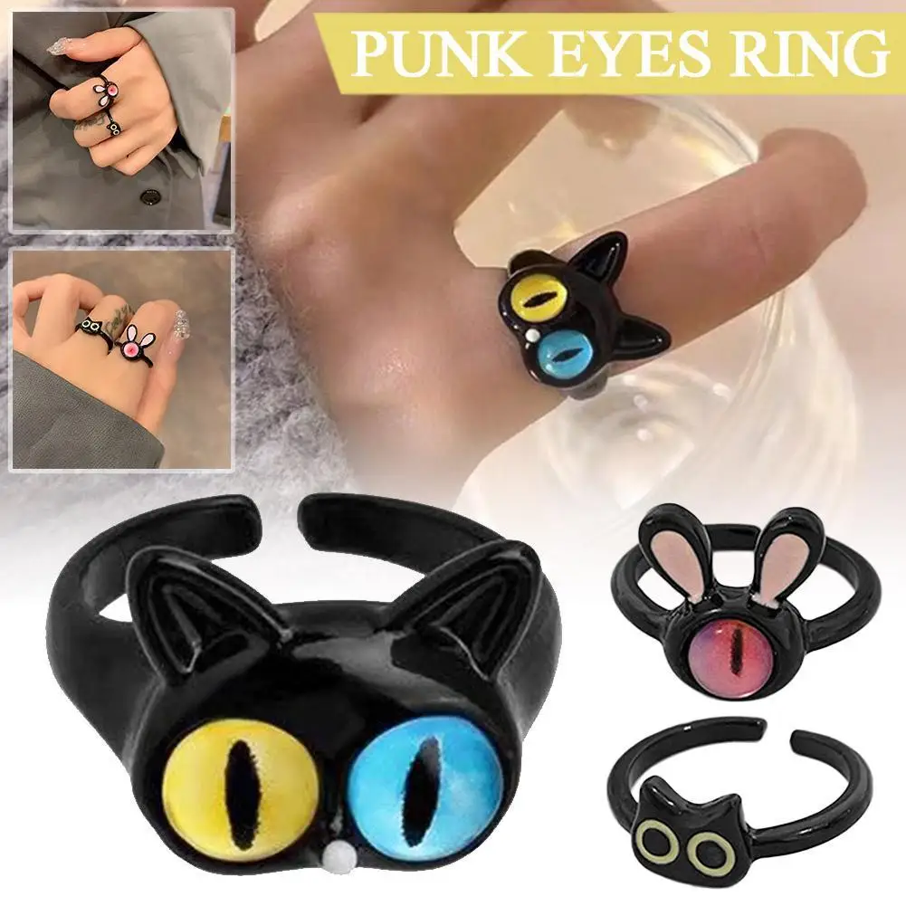 

Punk Eyes Cute Black Kitten For Women Fashion Color Cat Eyes Open Adjustable Couple Party Jewelry Accessories