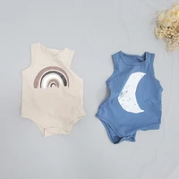 2022 new baby girl sleeveless bodysuit fashion rainbow print infant toddler jumpsuit cute moon pattern newborn baby clothes