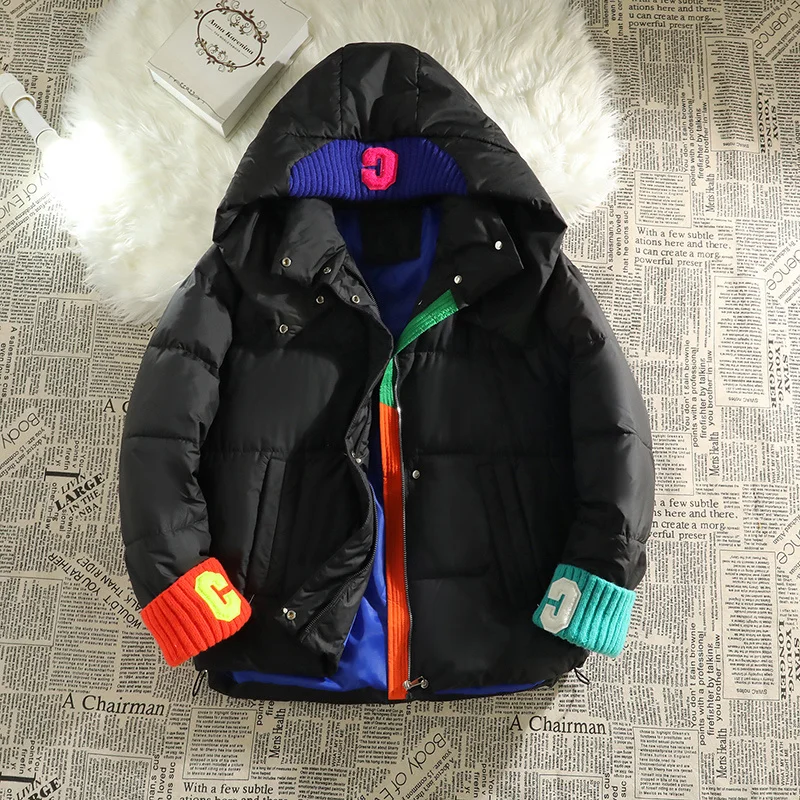 2022 Women Winter Jacket Knitted Patchwork Hooded Cotton Padded Warm Thick Clothes Female Coat Parka Puffer Jacket