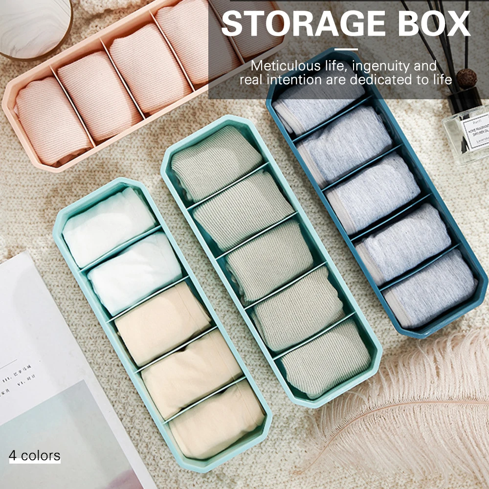 

Underwear Storage Box 5 Cells Partitioned Storage Bin Basket Stackable Bra Underwear Organizer Classified Storage Box