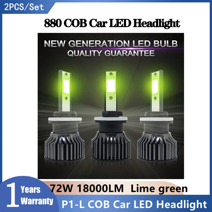 

P1-L 880 LED Bulb H11 9005 COB Car LED Headlight 72W 18000LM Lime green H1 H3 Car Lights Fog Lamps 12V 24V Car Bulbs 2PCS/Set