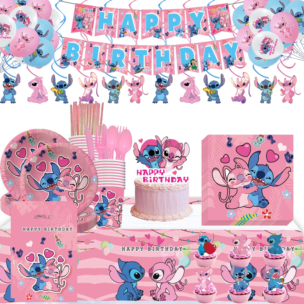 

Disney Lilo & Stitch Birthday Party Supplies Cartoon Stitch Kids Decorations Paper Plate Balloons Tableware Baby Shower Supplies