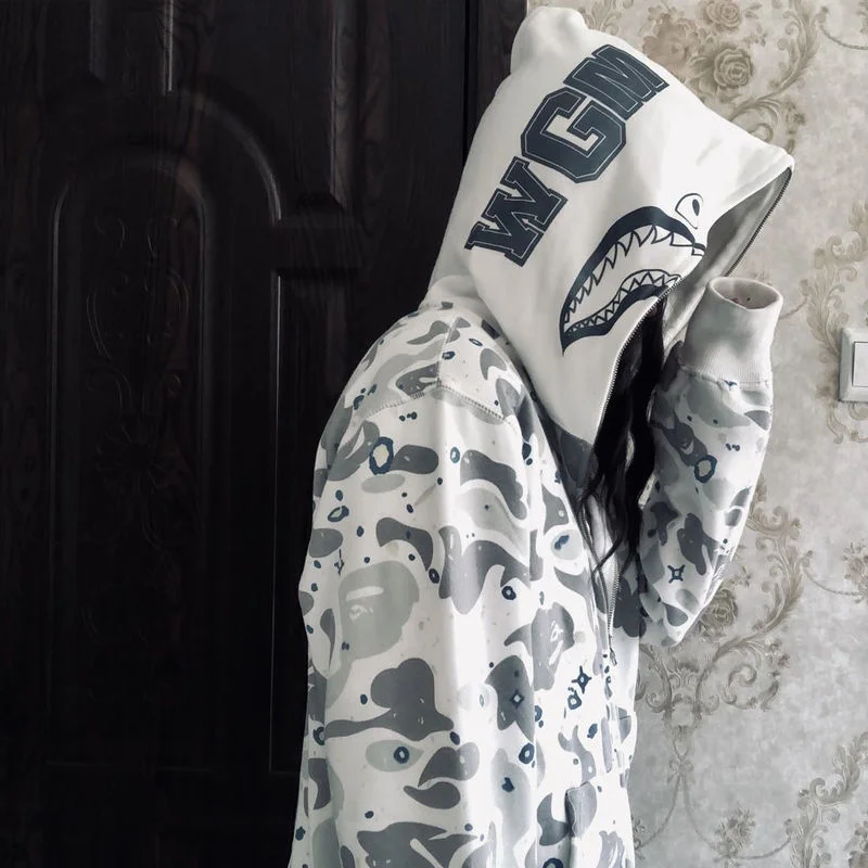 

Sweatshirt Ladies Casual Streetwear Hip Hop Polyester Spring and Autumn Hoodie Ladies Hooded Zipper Print Sweatshirt Shark Kpop