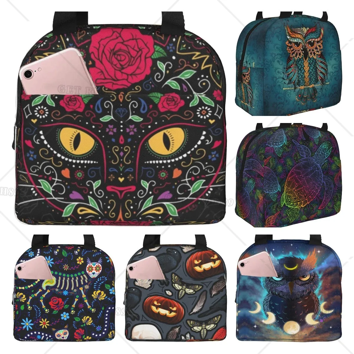 

Многоразовый изолированный Ланч-бокс с изображением животных, черепа, кота, теплый Ланч-бокс для мужчин, женщин, взрослых, для работы, офиса, кемпинга