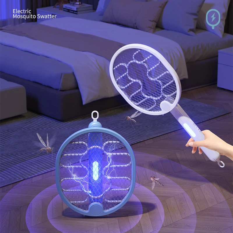 

2in1 Folding Electric Mosquito Swatter Home Automatic Mosquito Lamp USB Rechargeable Handheld Portable Mosquito Swatter