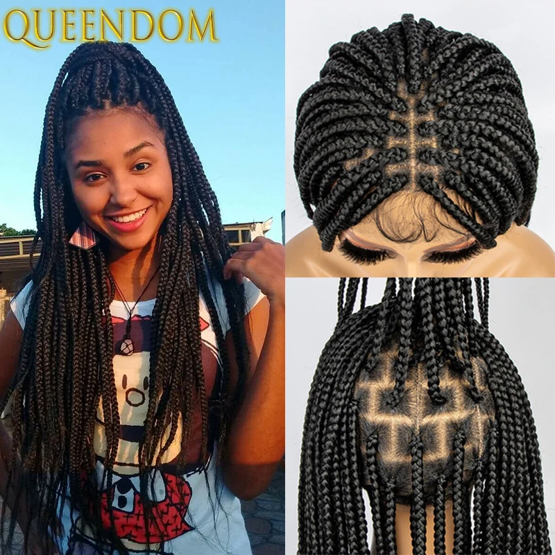 

36 Inch Knotless Box Braid Lace Frontal Wig Super Long 360 Full Lace Box Braids Wig Synthetic Braided Lace Wigs for Black Women