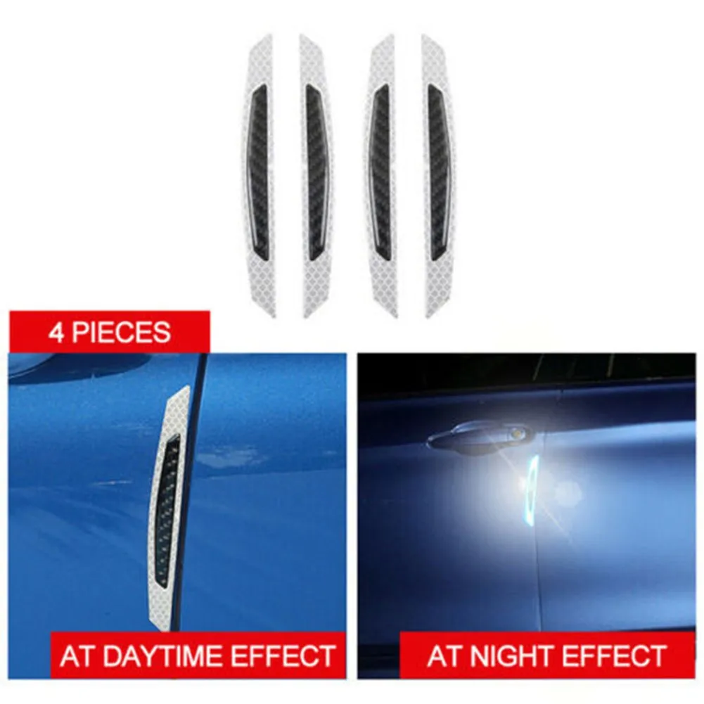 

4X Reflective Real Carbon Fiber Car Side Door Protection Guard Stickers - White Brand New Auto Parts High Quality And Durable