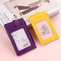 1pc faux leather card case fashionable id badge card holder business card case cover with neck lanyard zipper bag