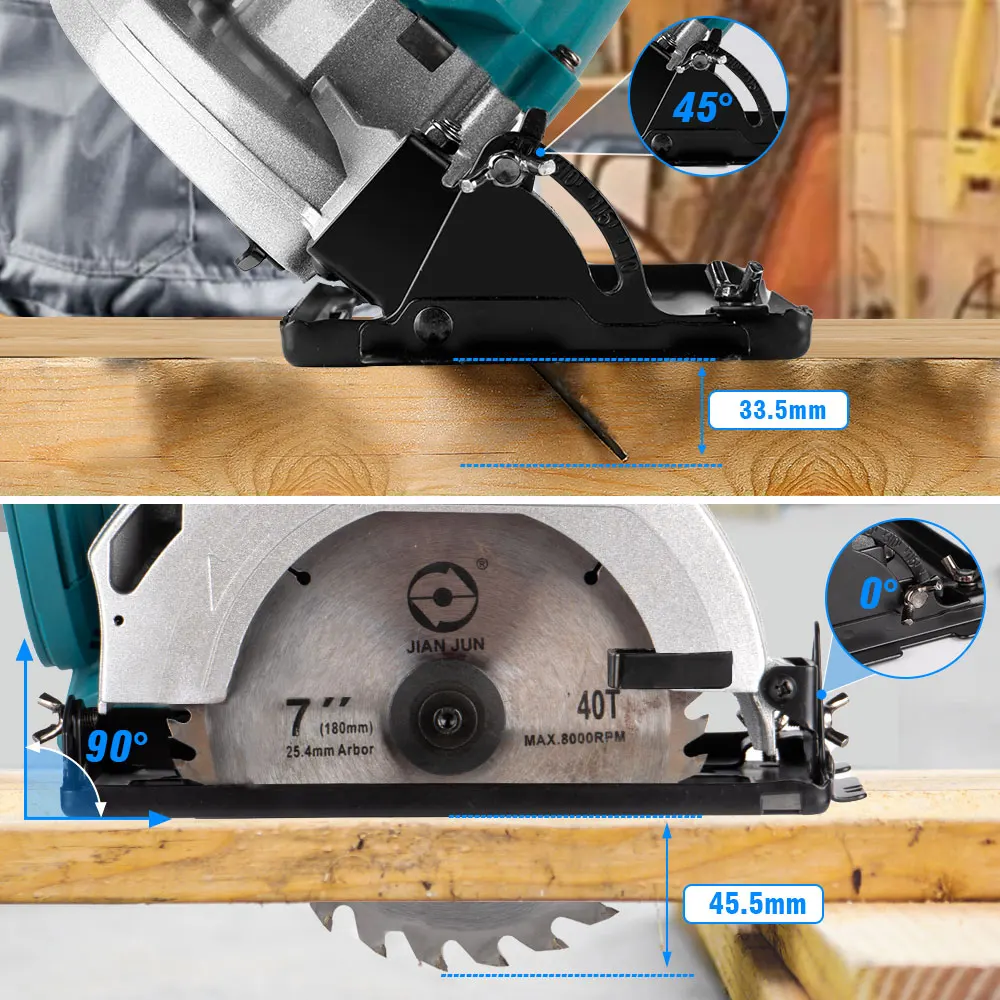 7 Inch Brushless Circular Saw 180mm 10800Rpm 3 Saw Blade Cordless Woodworking Cutting Tool for Makita 18V Battery Electric Saw 3