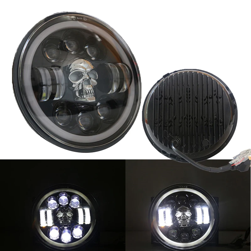 

7 Inch Headlight Skull Led Car Halo Angle Eyes 180W Led DRL H4 Hi/Lo Beam For Jeep Wrangler Motorcycle Off Road 12V 24V Headlamp