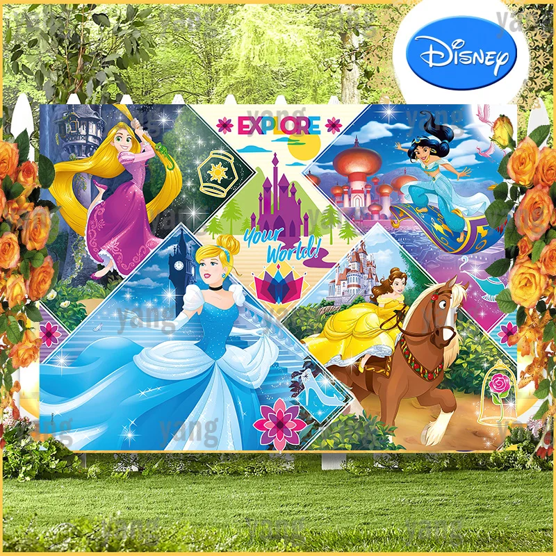 Magic Princess Popular Backdrop for Little Girl Birthday Party Colorful Decoration Supplies Multicolor Dreamy Disney Background