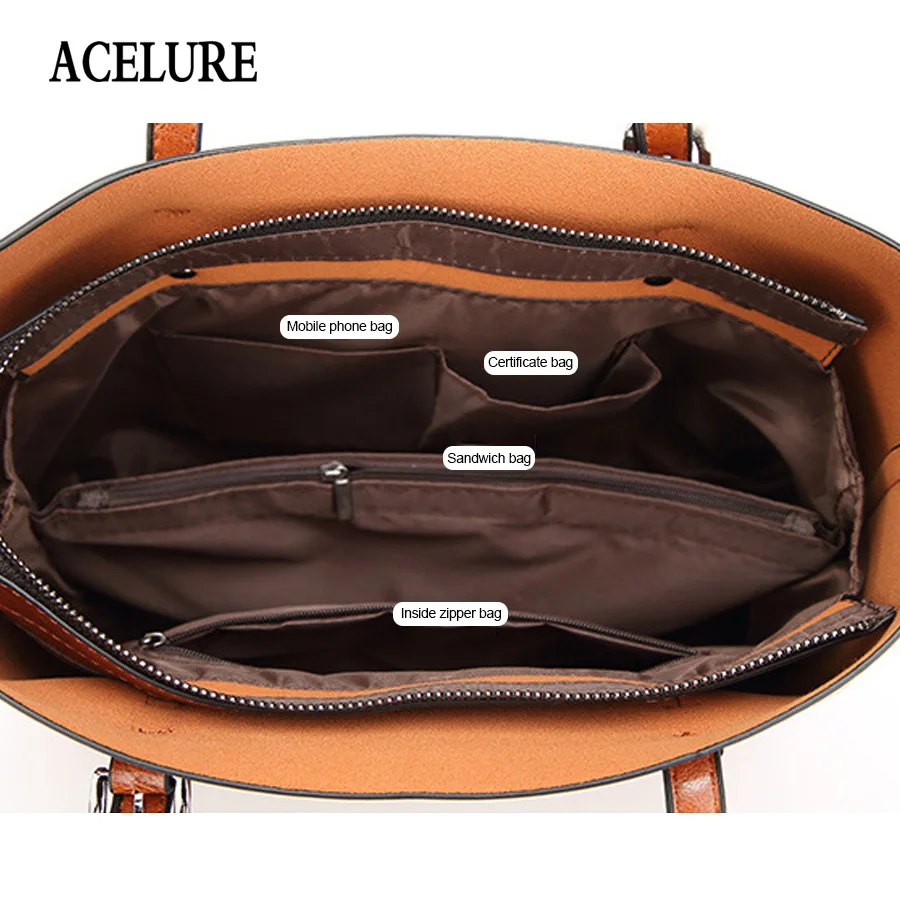 ACELURE Women bag Oil wax Women's Leather Handbags Luxury Lady Hand Bags With Purse Pocket Women messenger bag Big Tote Sac Bols