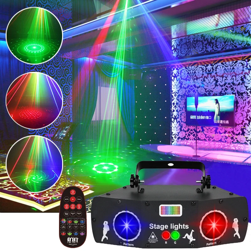 DMX 512 Professional Laser Stage Lights for Bar Club Home Party Holiday Christams DJ Disco Effect Lamp with Voice Control