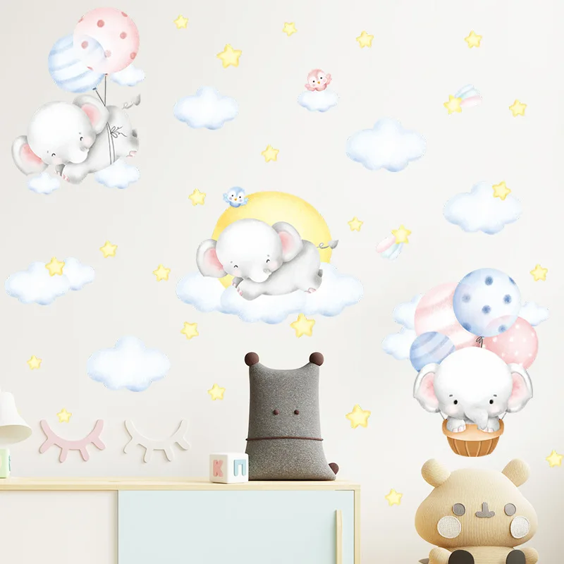 

Elephants Cloud Wall Stickers Kids Room Home Decor Baby Nursery Room Decoration Living Bedroom Decals Art PVC DIY Mural