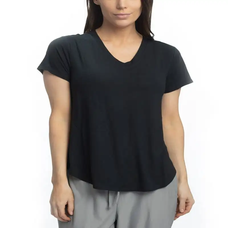 

Relaxed Cooling V-Neck T-Shirt with High Low Hem Sleep T-Shirt Black