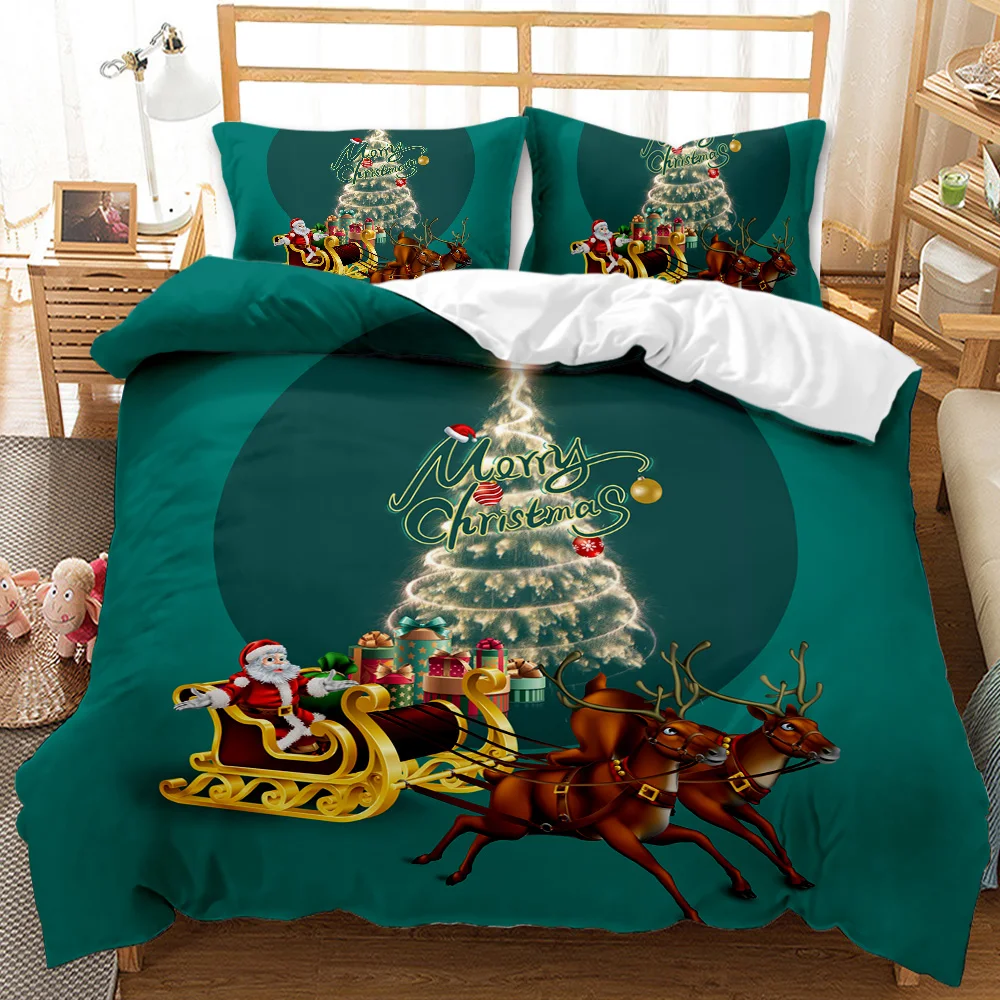 

Christmas Duvet Cover Set Holiday Twin Bedding Set with Santa Print for Kids Teens Double Queen King Size Polyester Qulit Cover