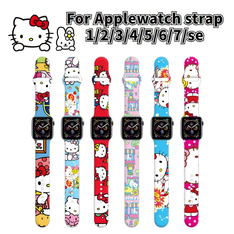 

Hello Kitty Strap For Apple Watch band 1 2 3 4 5 6 7 se Silicone smartwatch watchband bracelet iWatch 40mm 38mm 42mm 44 mm band