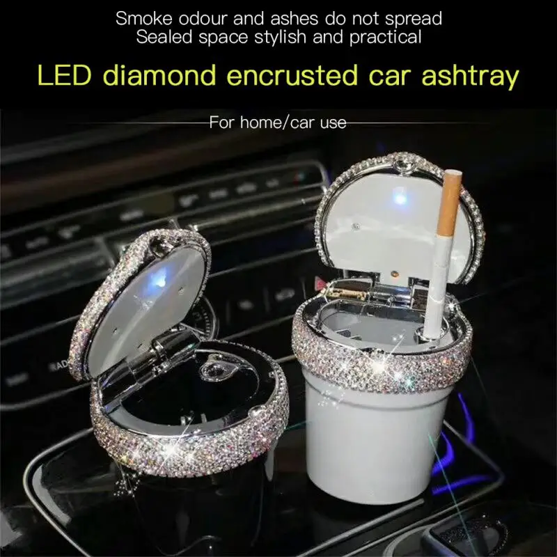 

Multifunctional Smoke Cup Holder Universal Led Car Ashtray With Light Luminous Diamond Led Car Ashtray Car Interior Supplies